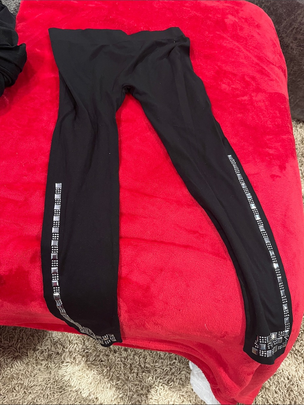 Black Leggings with Silver Studded Side Trim